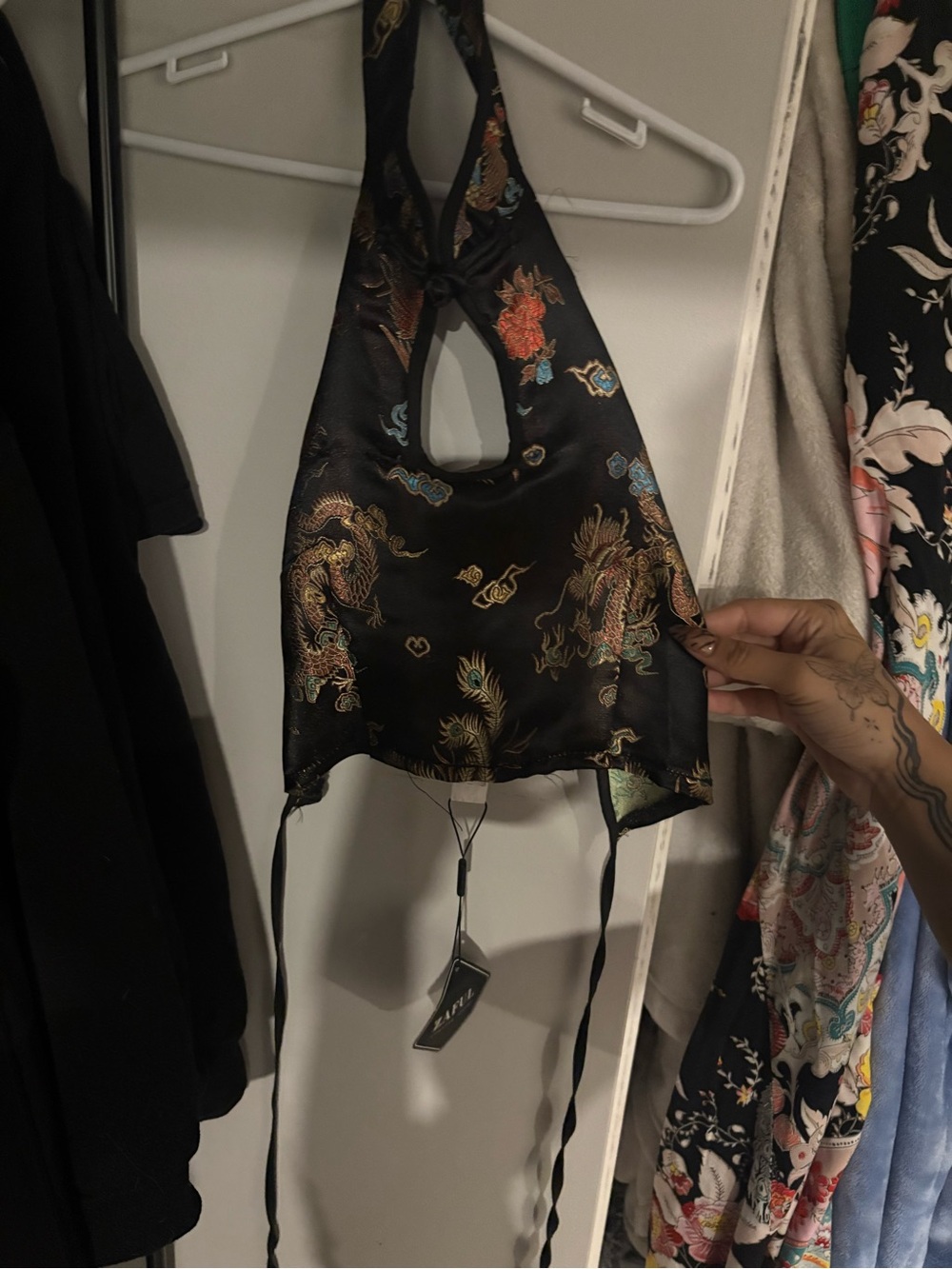 Zaful Black Embroidered Halter Camisole